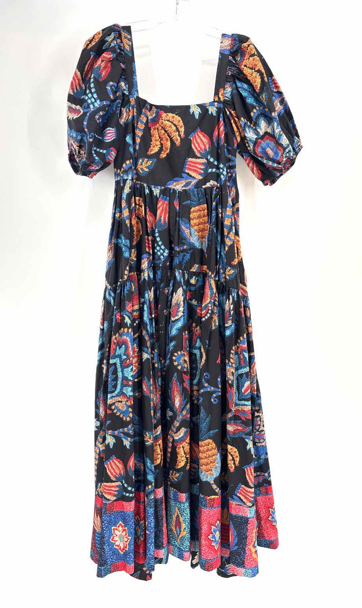 Size M FARM RIO Black Print Dress