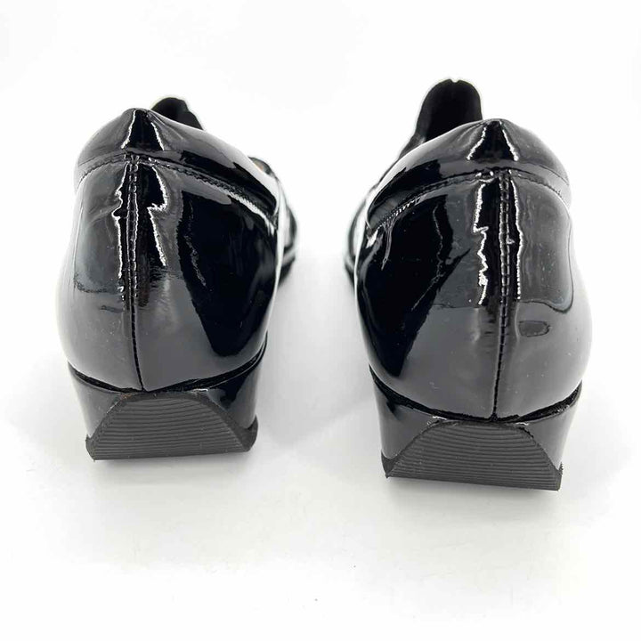 Shoe Size 10 Black Suede Patent Wedge