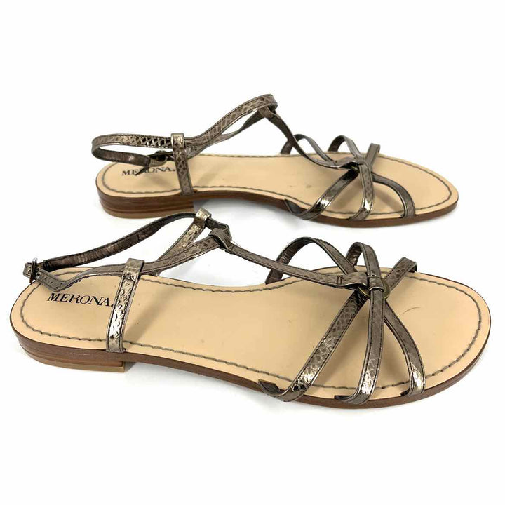 Shoe Size 9.5 MERONA Pewter Faux Leather Sandals