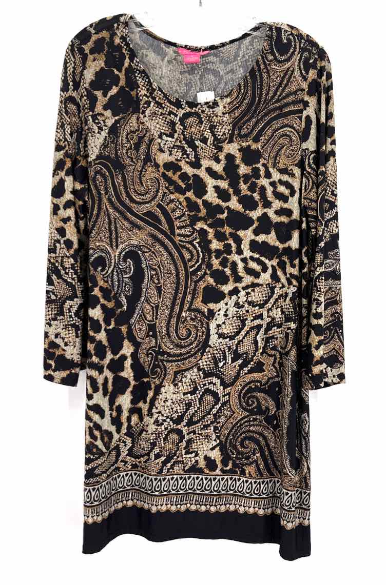 Size XL SUNNY LEIGH Brown Print Dress
