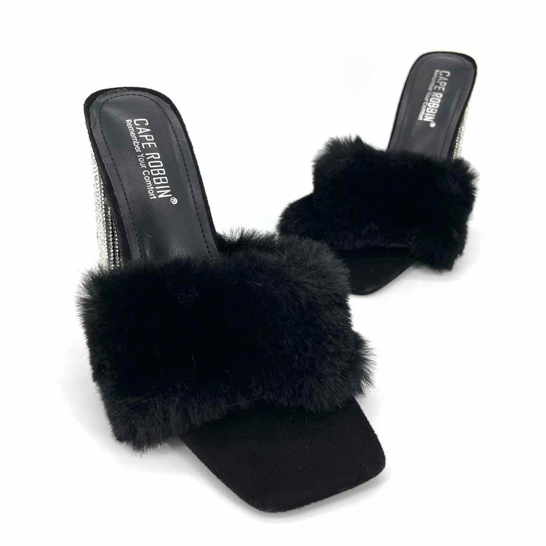 Shoe Size 6.5 Black Faux Fur Heels