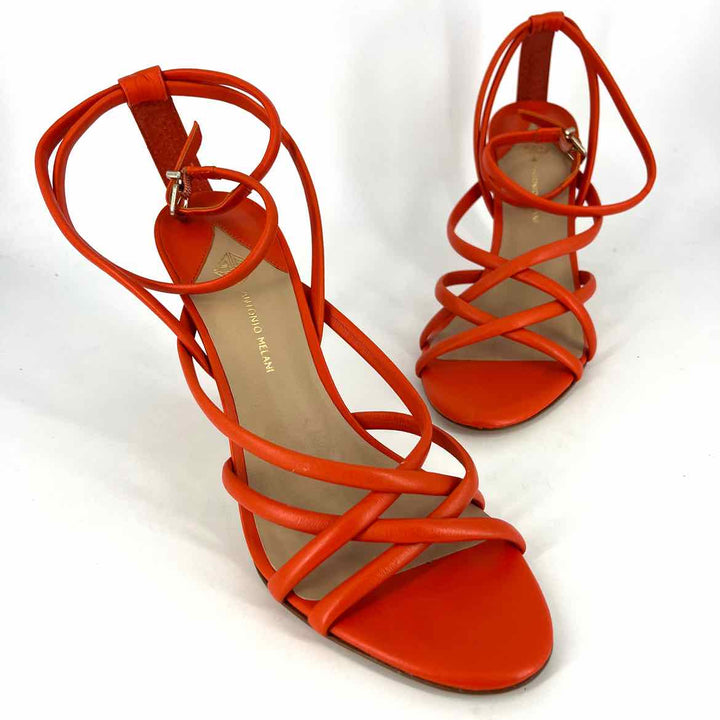 Shoe Size 8.5 ANTONIO MELANI Orange Leather Sandals