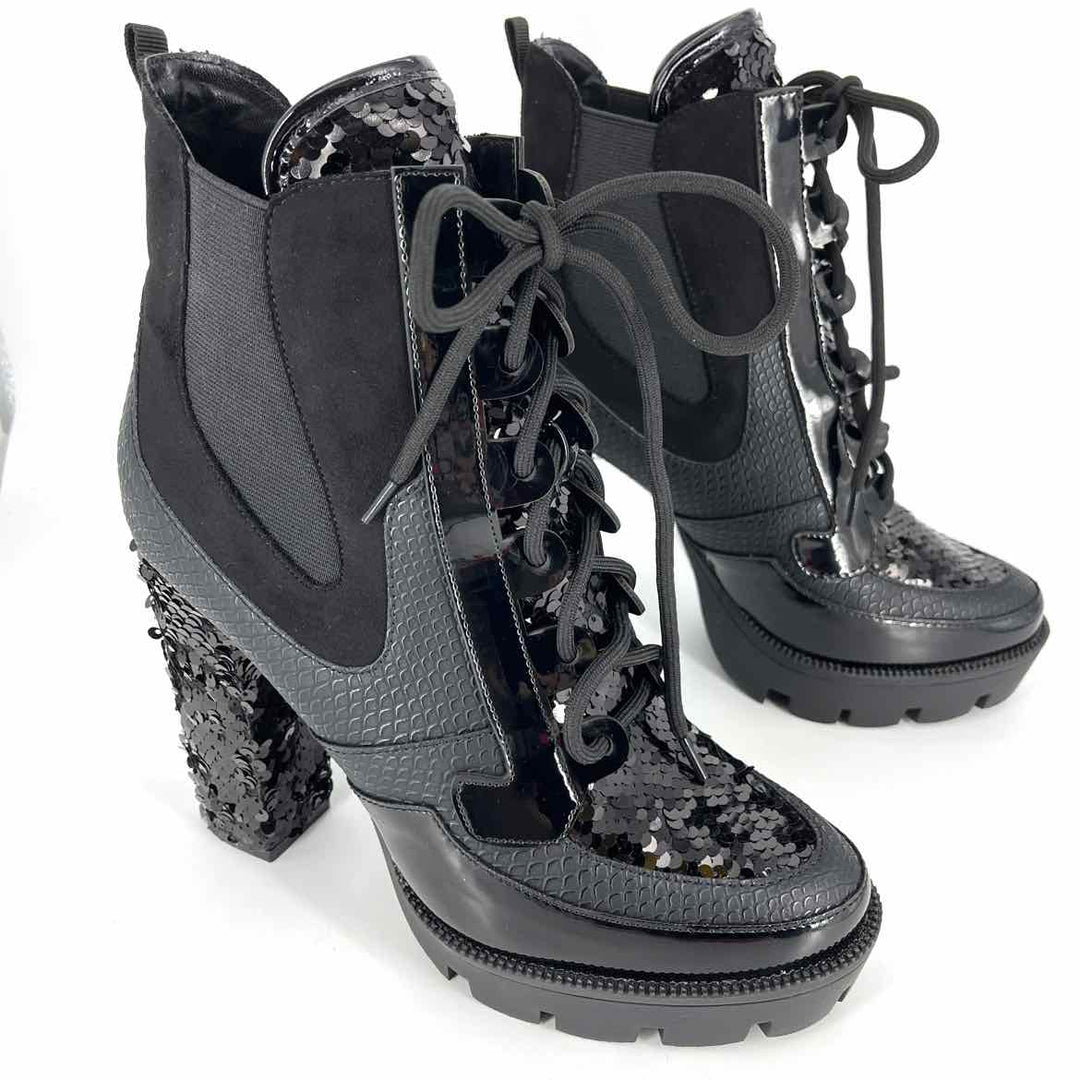 Shoe Size 10 Black Sequined Boots