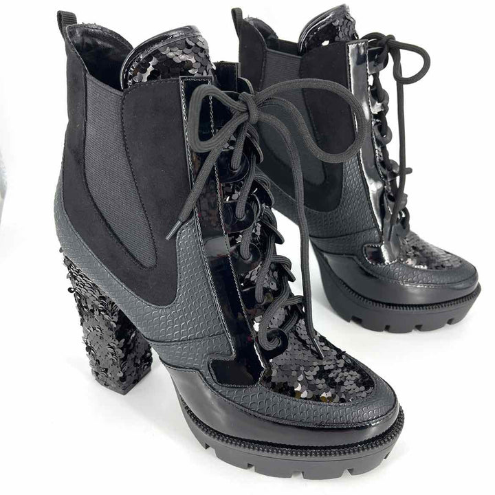 Shoe Size 10 Black Sequined Boots