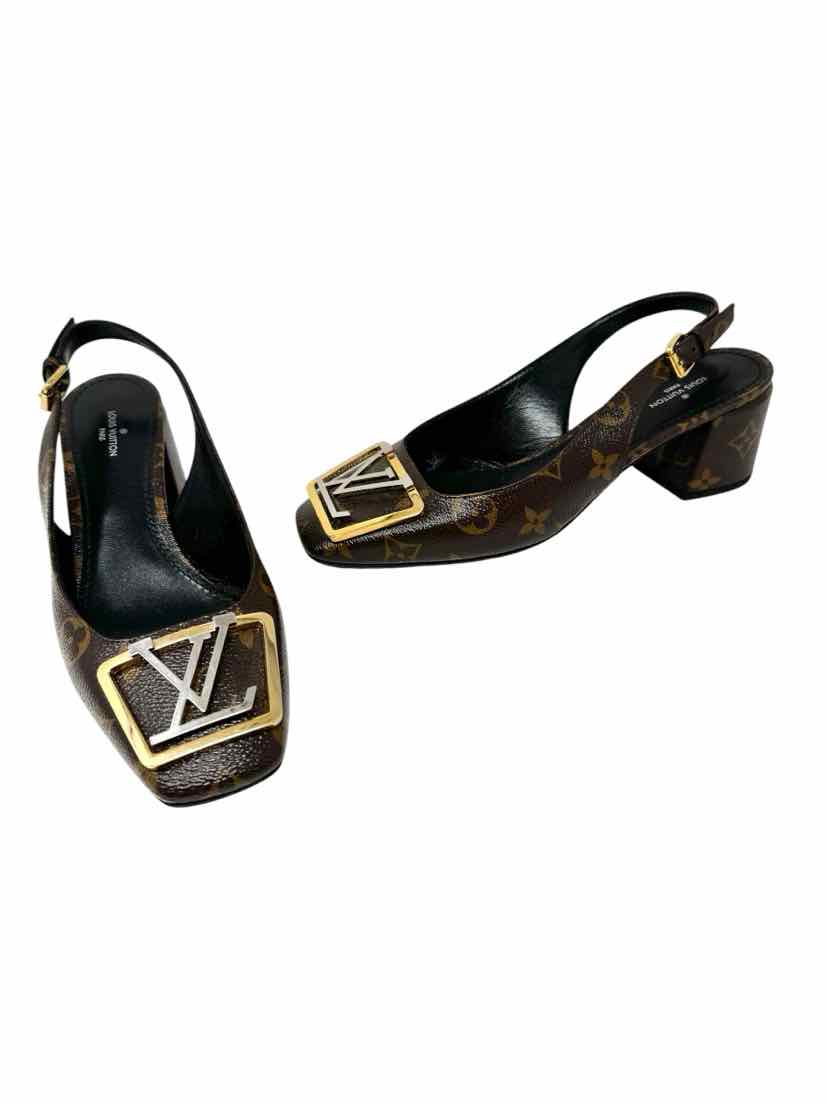 Shoe Size 38 Louis Vuitton Brown Print Leather Pumps