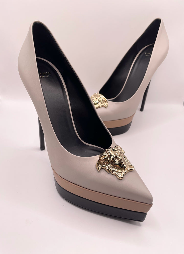 Shoe Size 40 Versace Gray Leather Luxury - Pumps