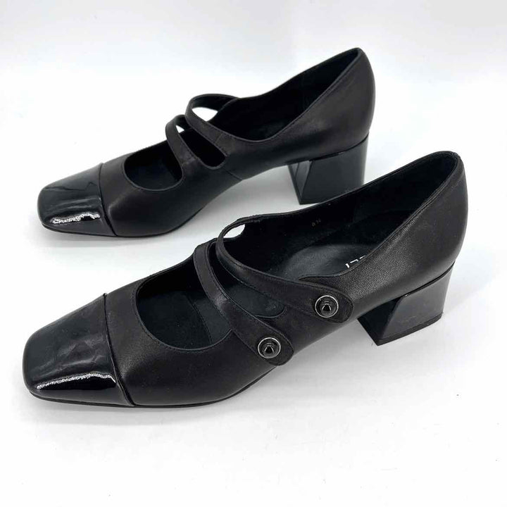 Shoe Size 8 VAN ELI Black Leather Patent Pumps