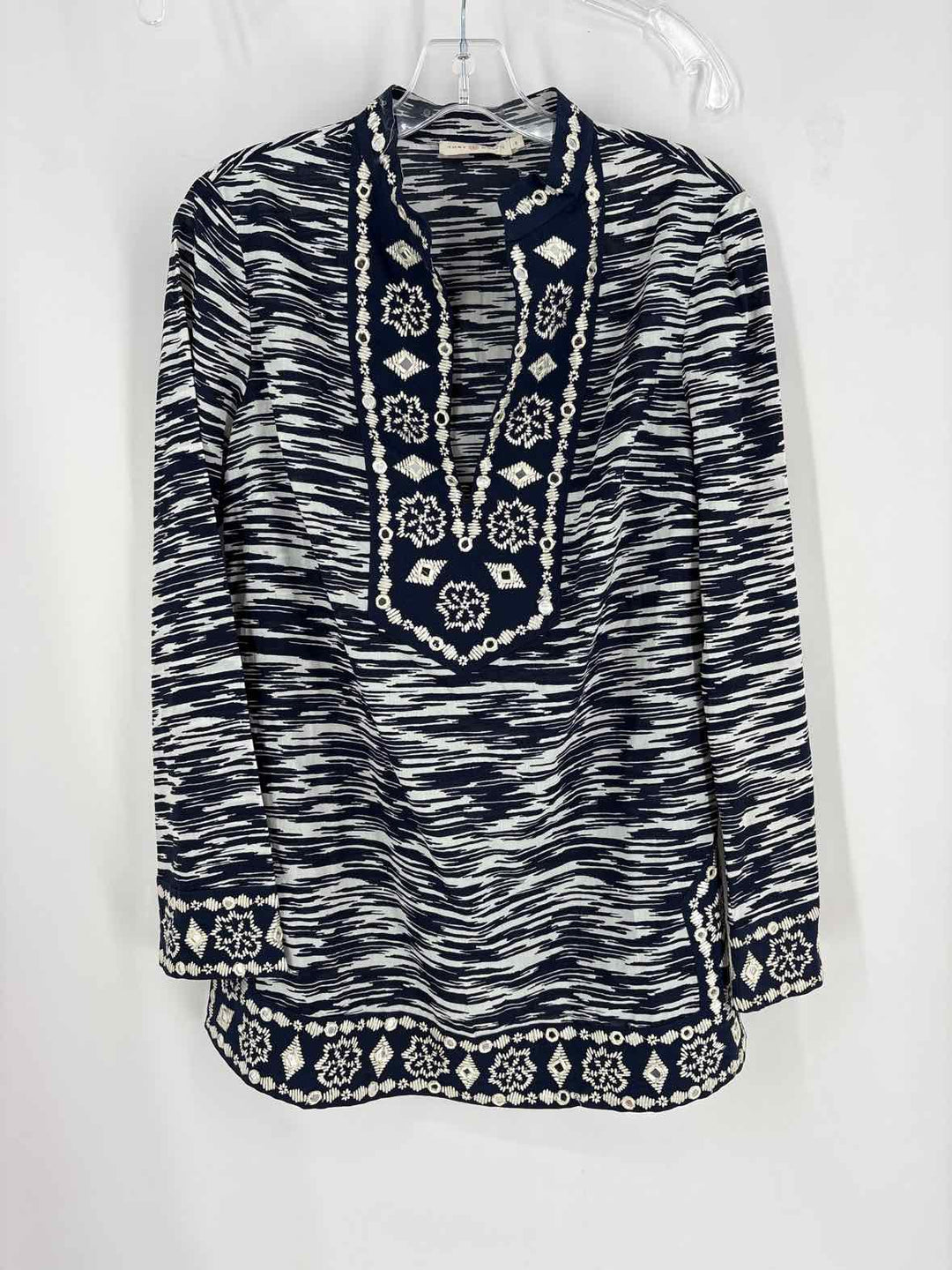 Size 8 Tory Burch Navy Print Shirt