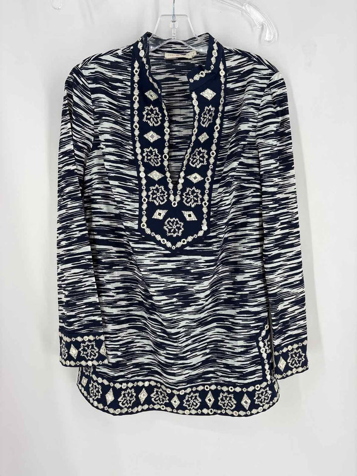 Size 8 Tory Burch Navy Print Shirt