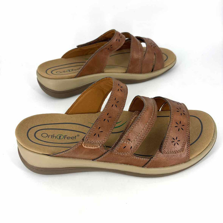 Shoe Size 10.5 Camel Faux Leather Sandals