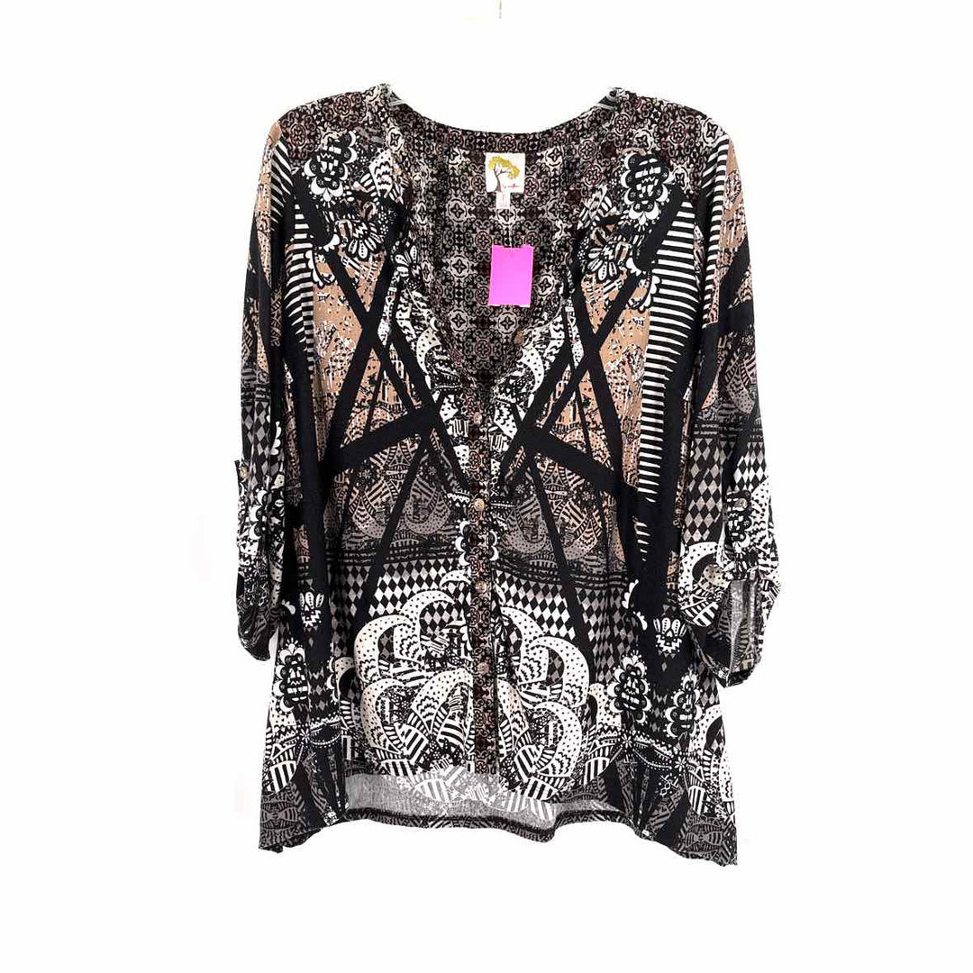 Size L FIG AND FLOWER Black Print Shirt