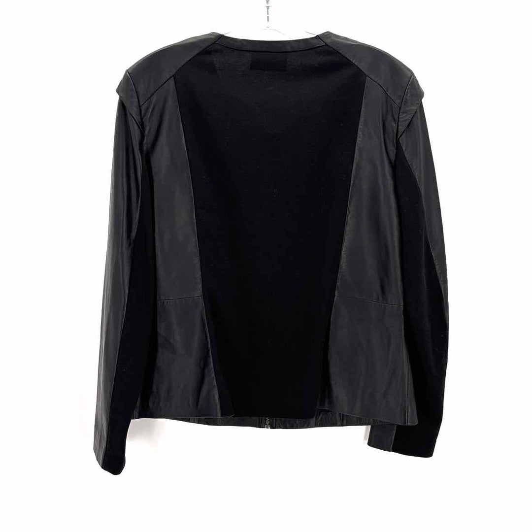 Size M ECRU Black Leather Knit Jacket