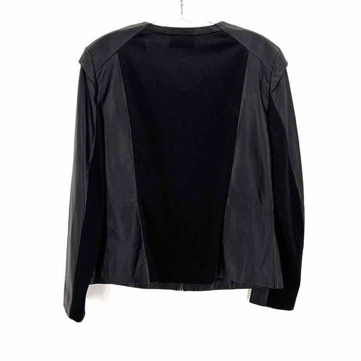 Size M ECRU Black Leather Knit Jacket