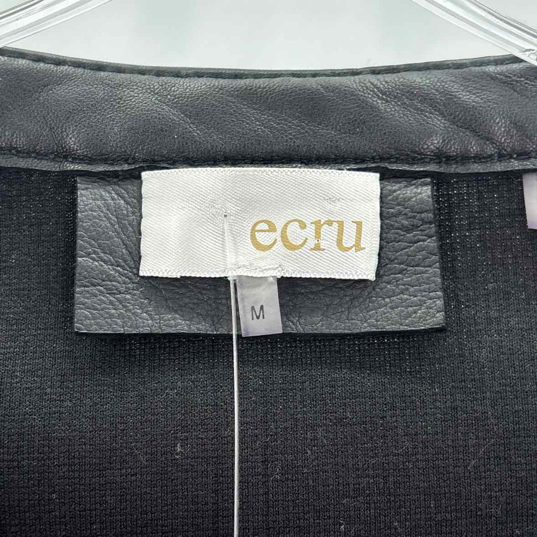 Size M ECRU Black Leather Knit Jacket