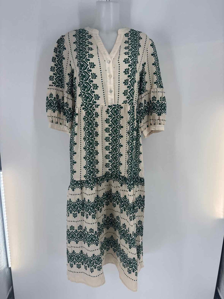 Size L FIG AND FLOWER Green Print Dress