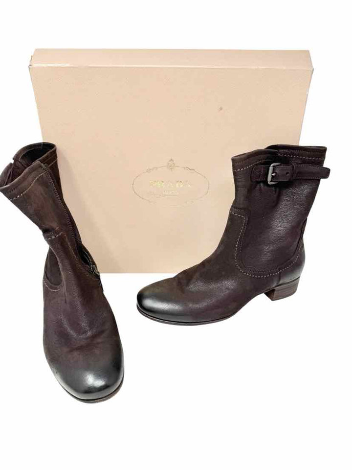 Shoe Size 40.5 PRADA Brown Leather Luxury - Boots