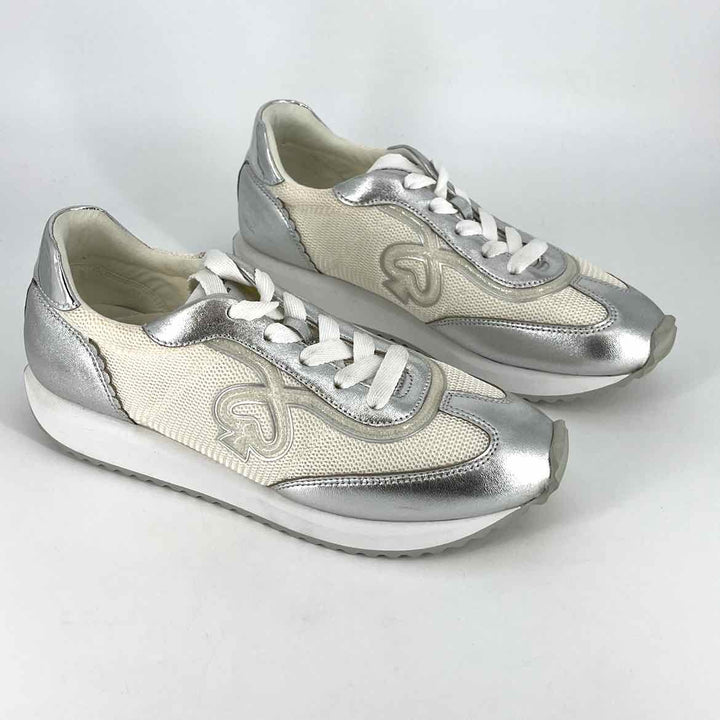 Shoe Size 9 Kate Spade Silver Knit Faux Leather Sneakers