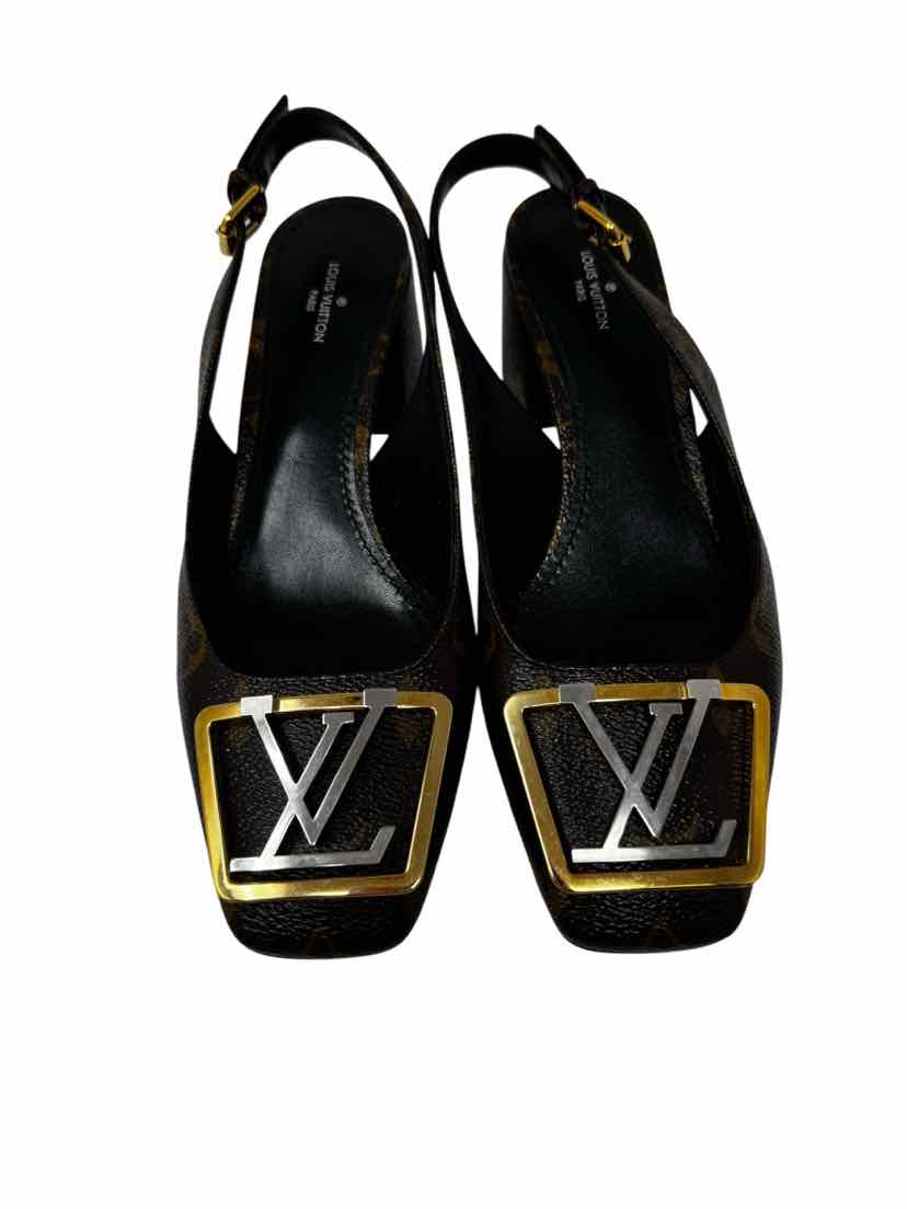 Shoe Size 38 Louis Vuitton Brown Print Leather Pumps