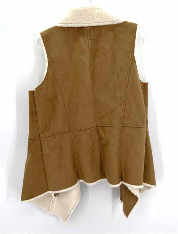 Size M Tan Faux Leather Faux Fur Vest