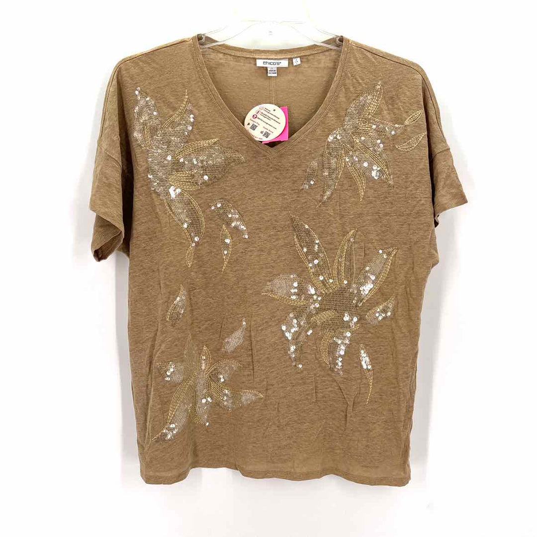 Size L Chico's Beige Linen Knit Shirt