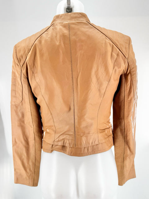 Size M HALOGEN Tan Leather Jacket