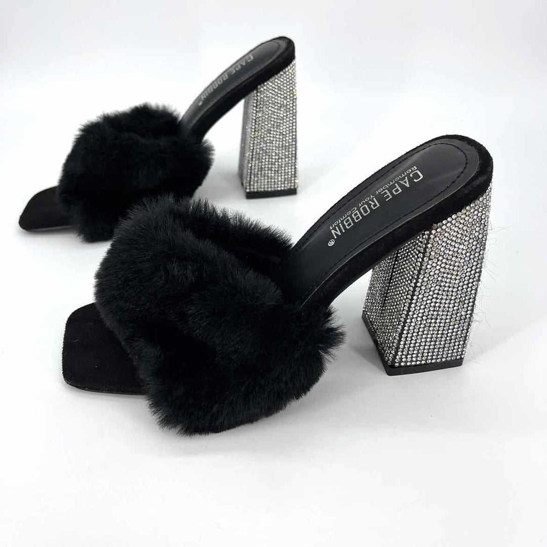 Shoe Size 6.5 Black Faux Fur Heels