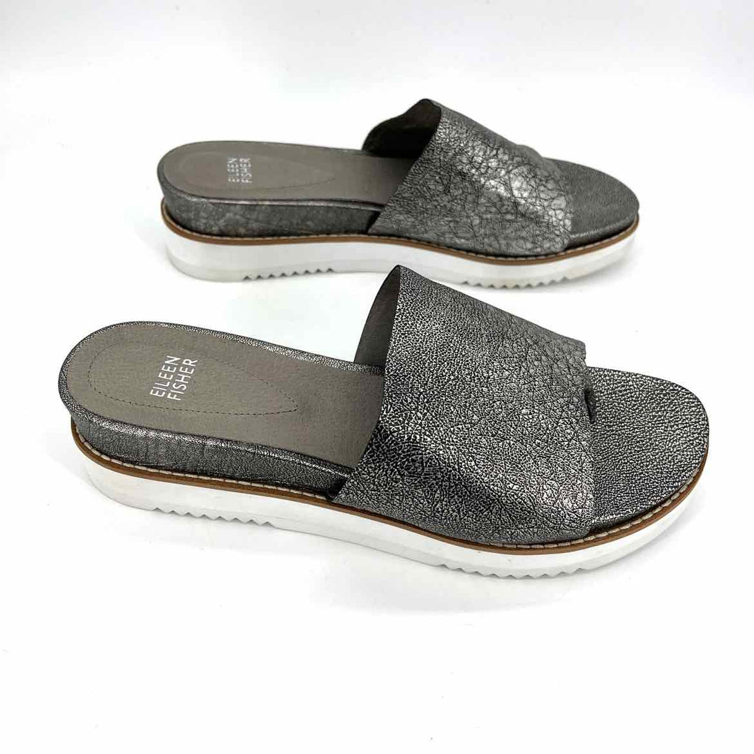 Shoe Size 10 Eileen Fisher Pewter Leather Sandals