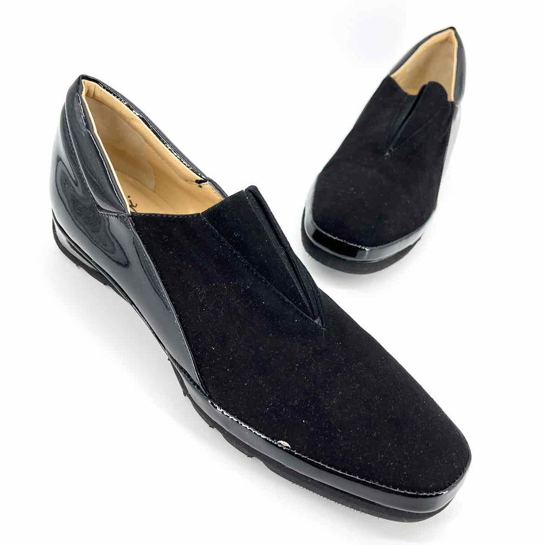 Shoe Size 10 Black Suede Patent Wedge