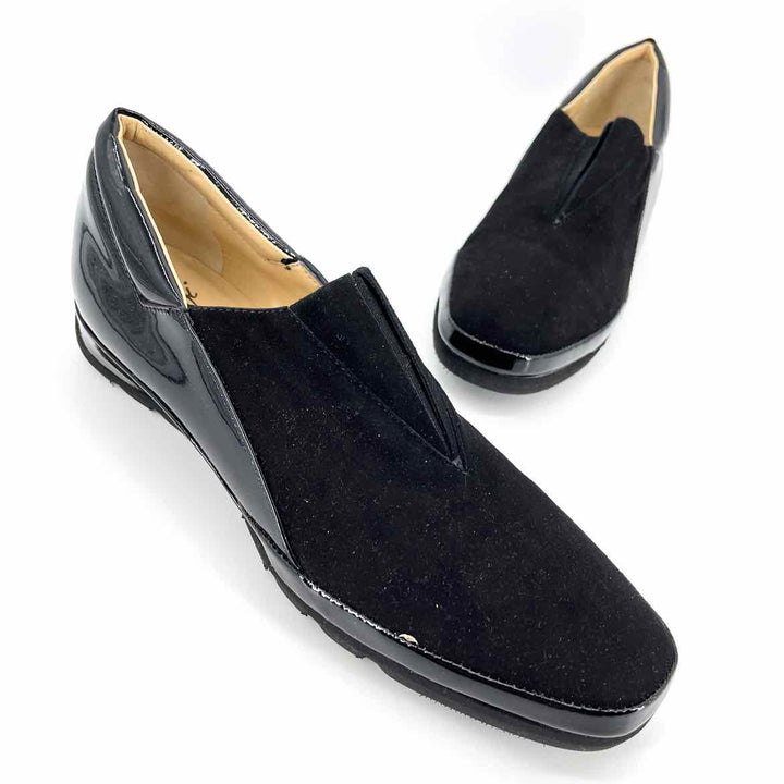 Shoe Size 10 Black Suede Patent Wedge