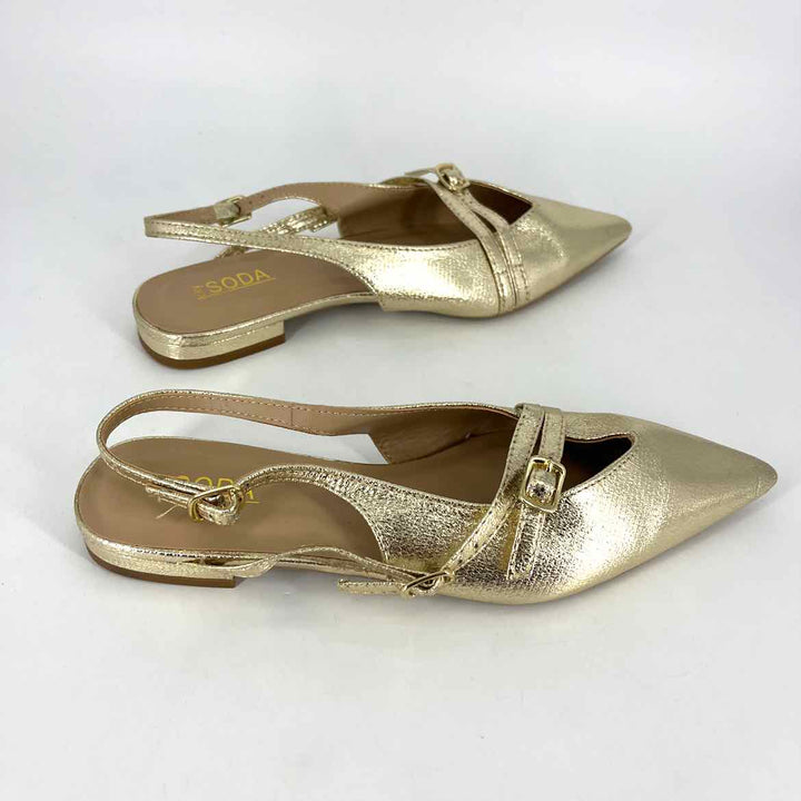 Shoe Size 7.5 Gold Faux Leather Flats