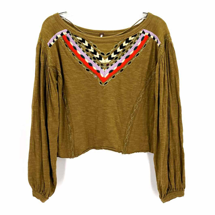Size M FREE PEOPLE Olive Knit Shirt