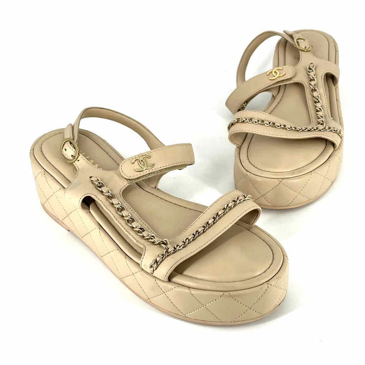 Shoe Size 40.5 Chanel Beige Quilted Sandals