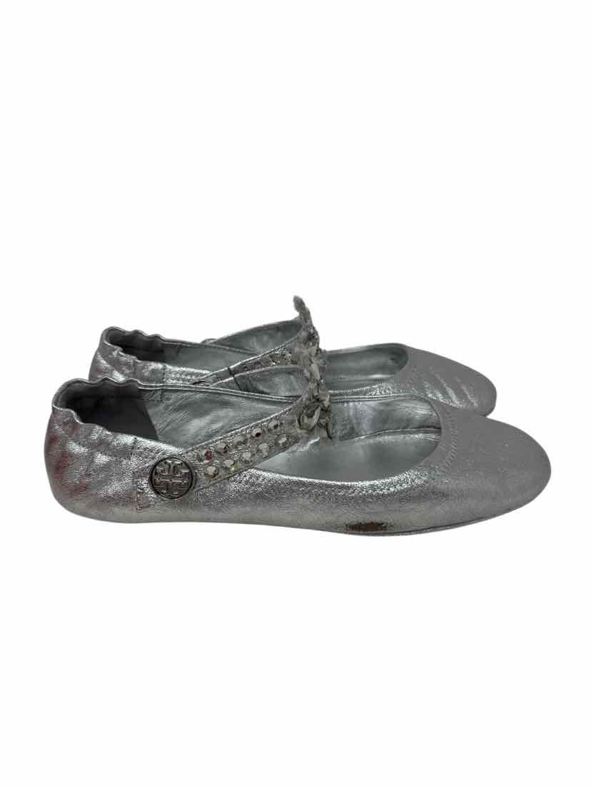 Shoe Size 9 Tory Burch Silver Leather Flats