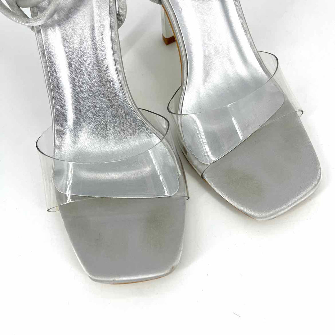 Shoe Size 6 Pretty Little Thing Silver Sateen Sandals