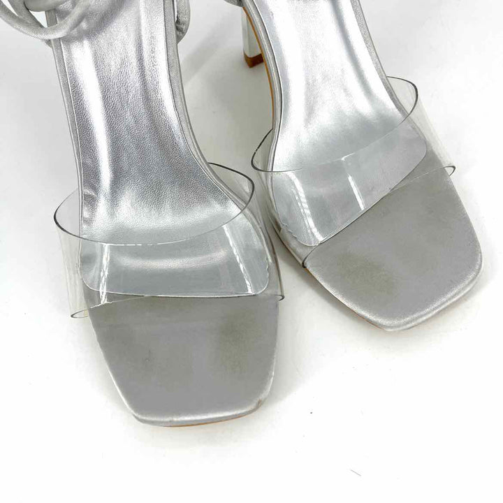 Shoe Size 6 Pretty Little Thing Silver Sateen Sandals