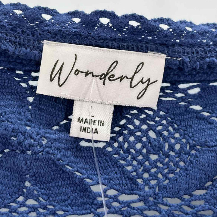 Size L WONDERLY Blue Crochet Knit Shirt