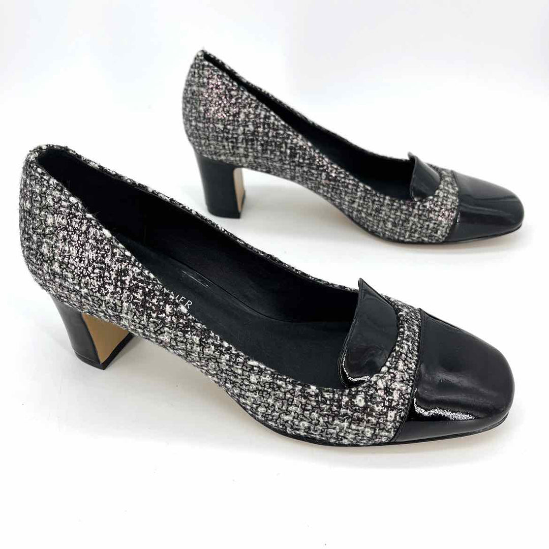 Shoe Size 6.5 DONALD PLINER Black Knit Patent Pumps