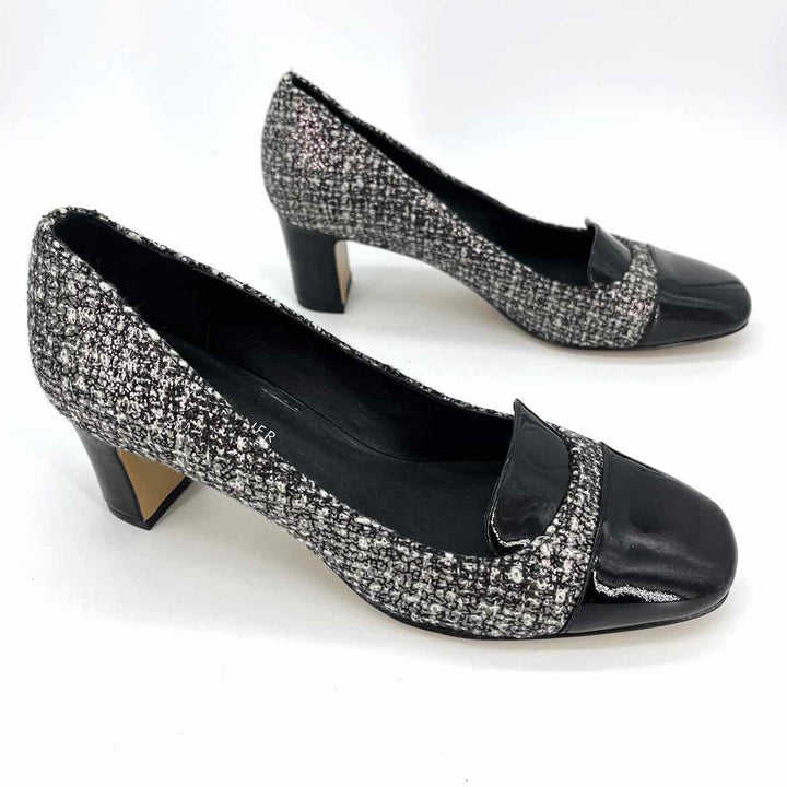 Shoe Size 6.5 DONALD PLINER Black Knit Patent Pumps