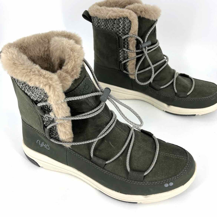 Shoe Size 9 RYKA Olive Knit Faux Fur Boots