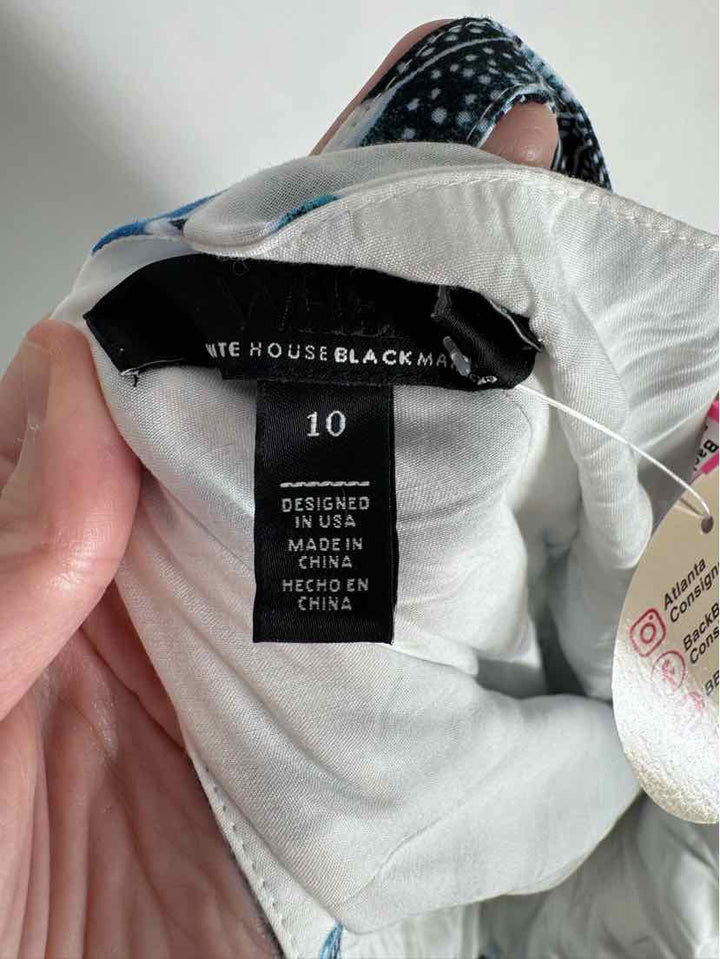 Size 10 White House Black Market White Print Dress