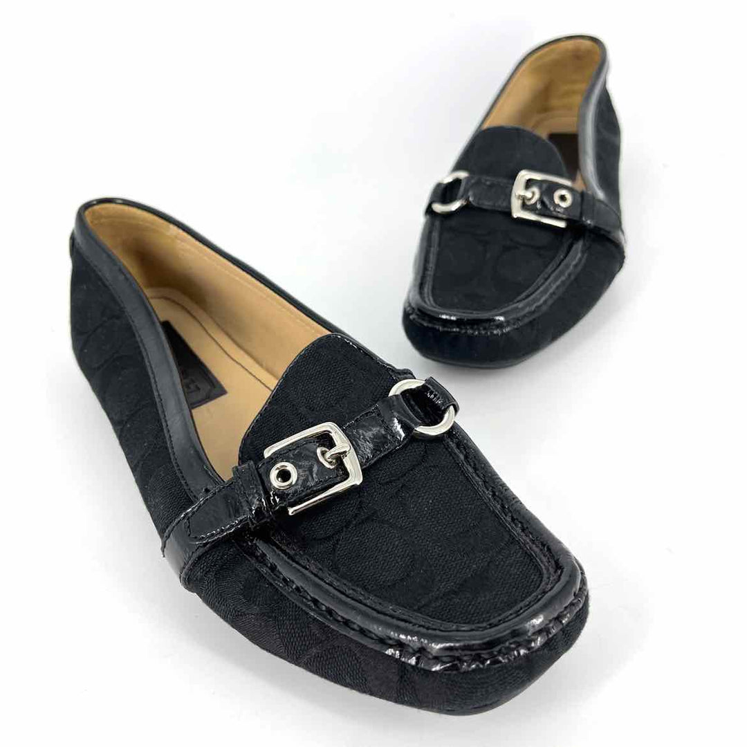 Shoe Size 8.5 Coach Black Leather Canvas Loafers