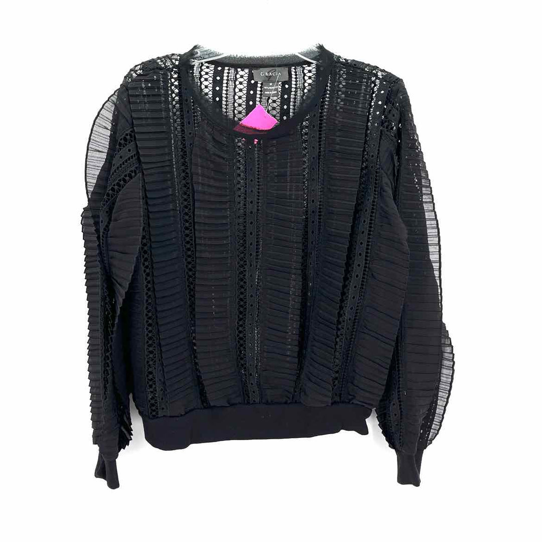 Size M GRACIA Black Crochet Shirt