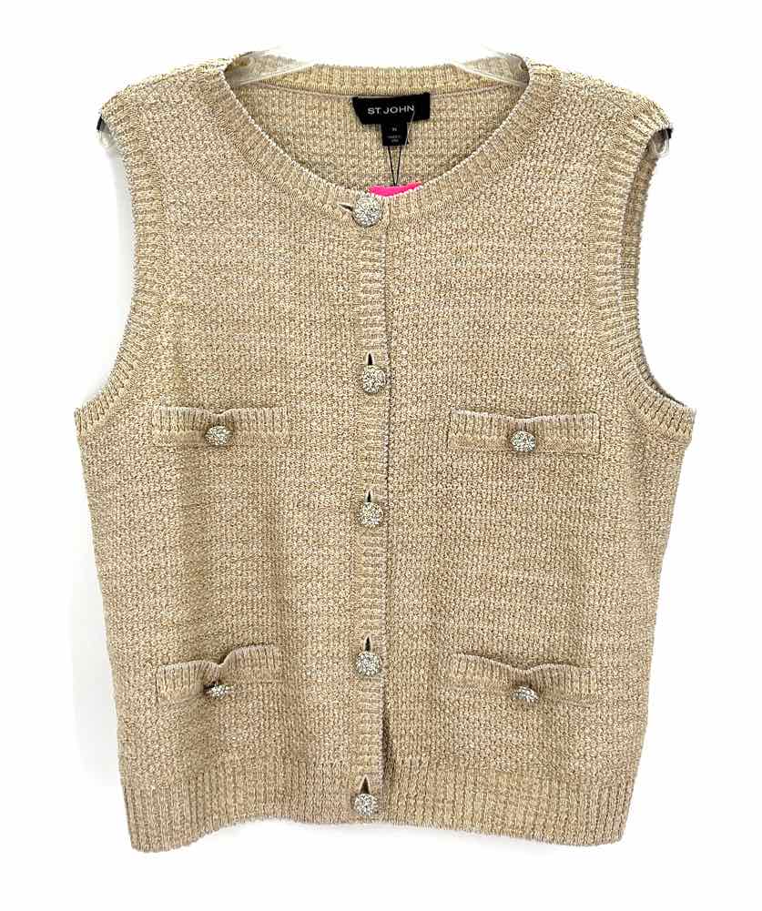 Size XL ST JOHN Gold Knit Wool Vest