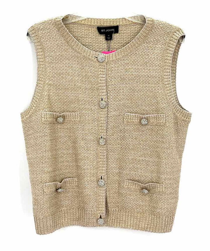 Size XL ST JOHN Gold Knit Wool Vest