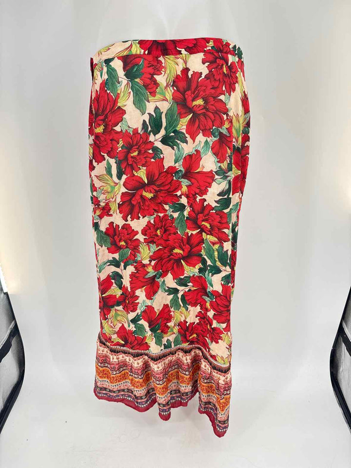 Size L FARM RIO Red Print Skirt