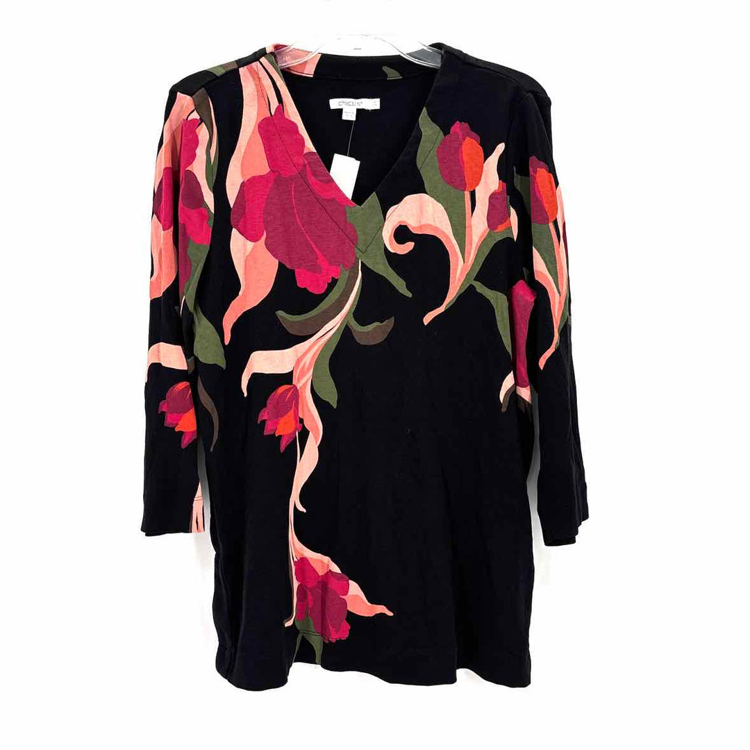 Size L Chico's Black Print Shirt