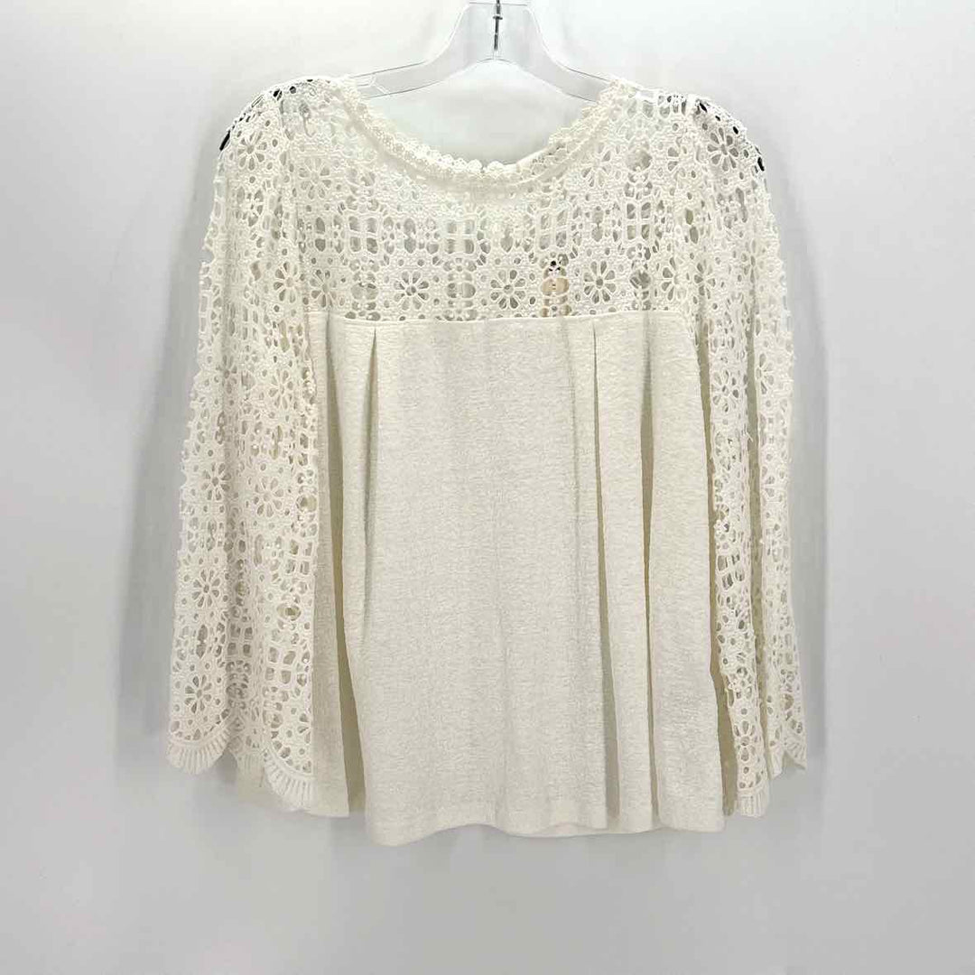 Size M Anthropologie Ivory Crochet Knit Shirt
