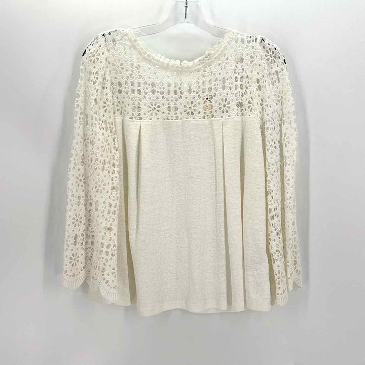Size M Anthropologie Ivory Crochet Knit Shirt
