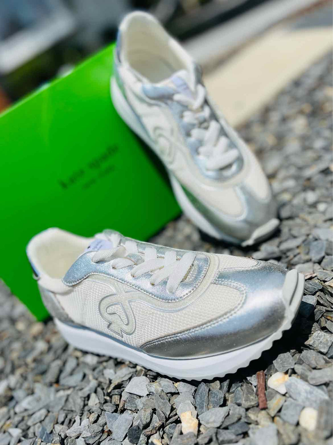 Shoe Size 9 Kate Spade Silver Knit Faux Leather Sneakers