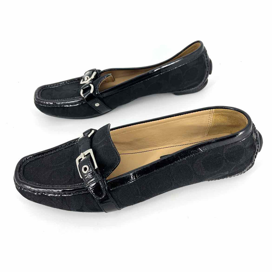 Shoe Size 8.5 Coach Black Leather Canvas Loafers